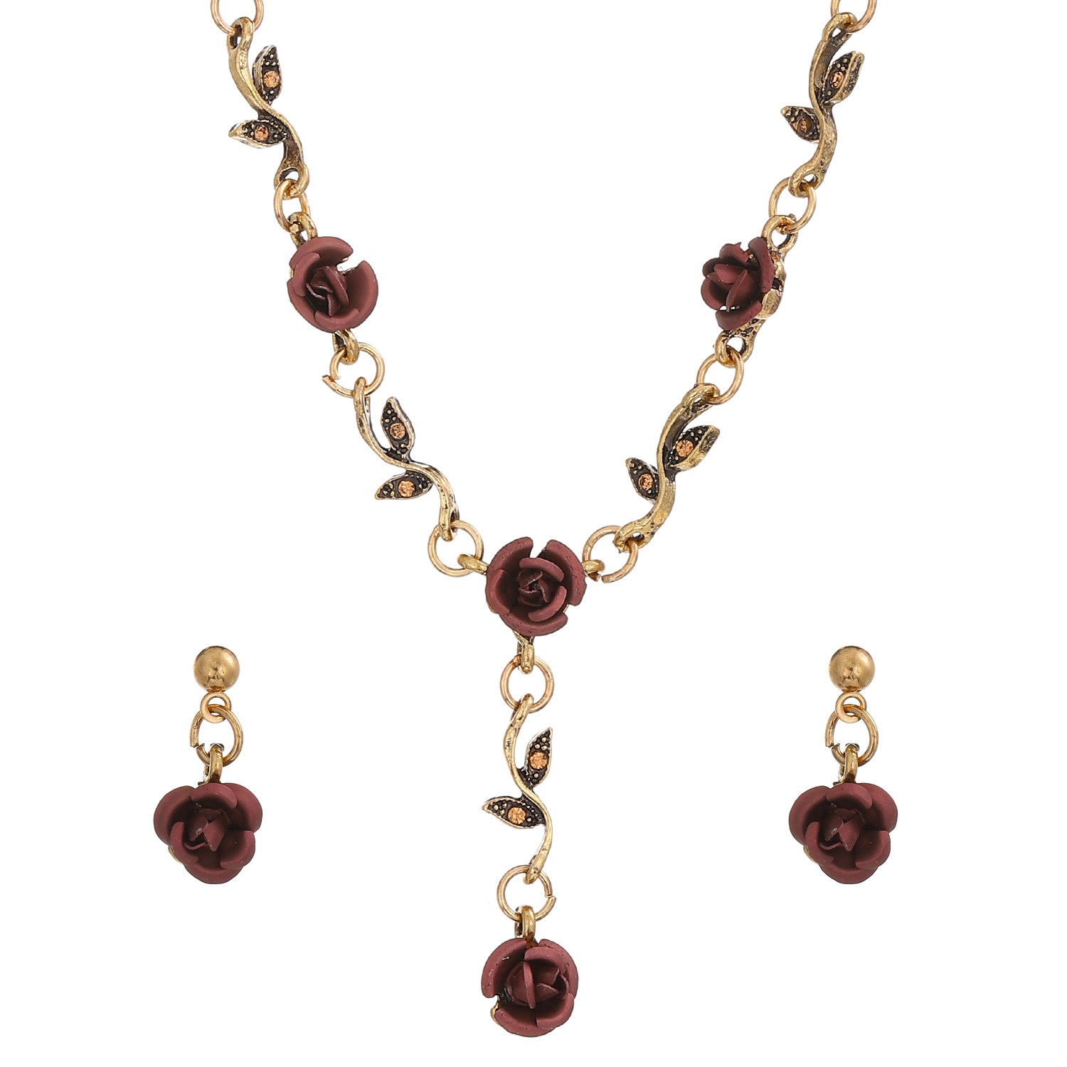 Wholesale Rose Flower Set Personality Elegant Red Rose Necklace Bracelet